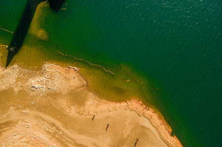 Aerial view of the marsh of Sau in Spain. Bird's eye images.