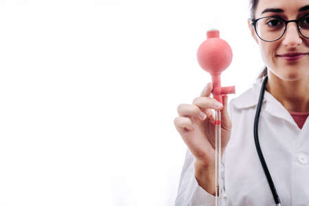 Scientist showing his laboratory instruments with which he performs experimentsの写真素材