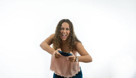 Group of friends playing video games and putting expressions of various emotions