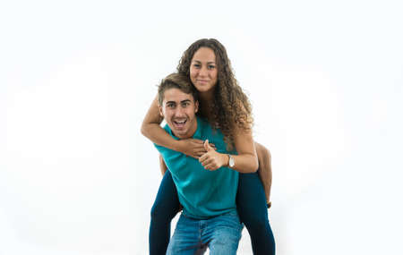 Friend and friend with positive expressions and celebrating their successesの写真素材