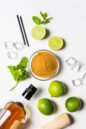 Aerial view of the ingredients for a mojito cocktailの写真素材