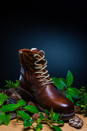 Real leather boots for men. Waterproof boots for walking in the mountains. Hard boots