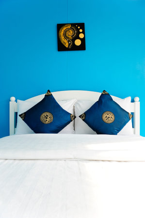 Blue Bedroom in a modern house - home interiors の写真素材