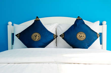 Blue Bedroom in a modern house - home interiors の写真素材