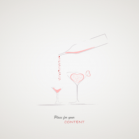 Illustration of bottle with drink and 2 glasses. Your menu design. Vector.のイラスト素材