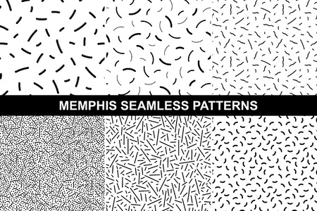Collection of retro memphis patterns - seamless. Fashion 80-90s. Black and white mosaic textures.のイラスト素材