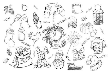 Hand drawn christmas elements set.Vector illustration in doodle style.のイラスト素材