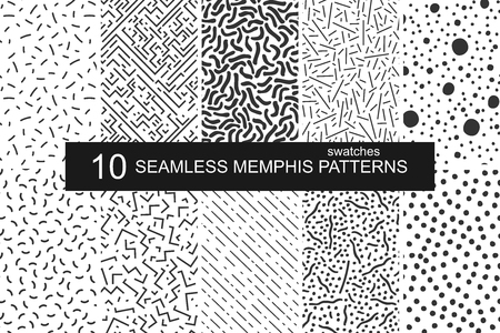 Swatches memphis patterns - seamless. Retro fashion style 80-90s.のイラスト素材