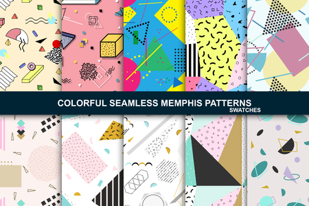 Collection of abstract seamless patterns. Retro memphis style.のイラスト素材