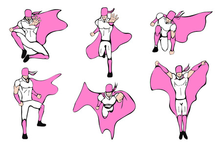 Supermen actions set. Hand drawn vector illustration.のイラスト素材