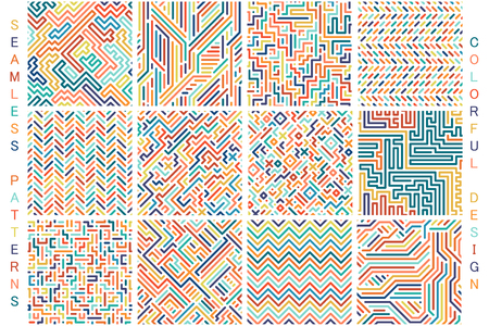Collection of colorful geometric patterns, Fashion 80-90s.のイラスト素材