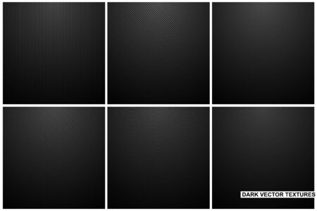 Collection of dark carbon striped textures. Black abstract backgrounds.のイラスト素材