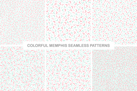 Collection of colorful seamless memphis patterns. Delicate design. Fashion style 80-90s.のイラスト素材