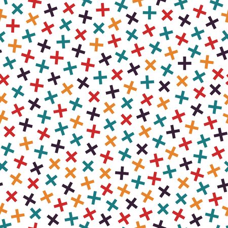 Colorful seamless memphis pattern in bright colors. Mosaic crosses texture.のイラスト素材