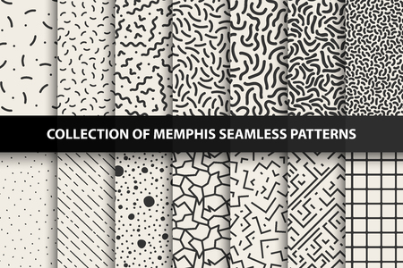 Bundle of memphis seamless patterns. Fashion 80-90s. You can find seamless backgrounds in swatches panelのイラスト素材