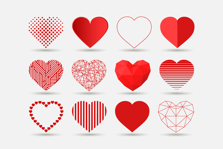Collection of hearts icons in different styles - creative design. Happy Valentines Day vector setのイラスト素材