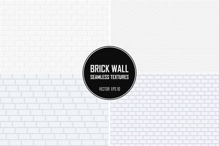 Collection of brick wall seamless backgrounds. White geometric texturesのイラスト素材