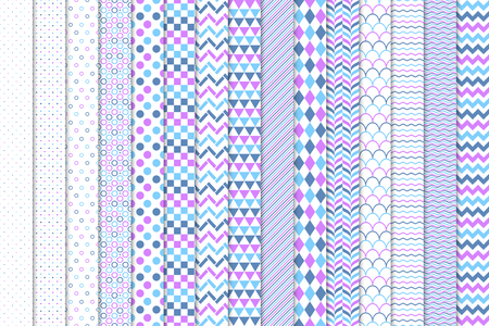 Collection of colorful seamless geometric patterns. Vector simple unusual backgrounds for your design and ideasのイラスト素材