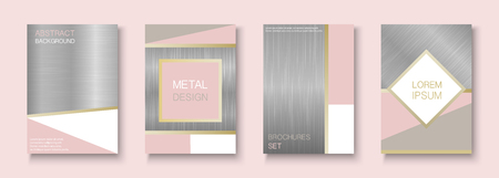 Trendy brochure set, metallic design with geometric shapes. Creative posters, banners, templates, cards, coversのイラスト素材