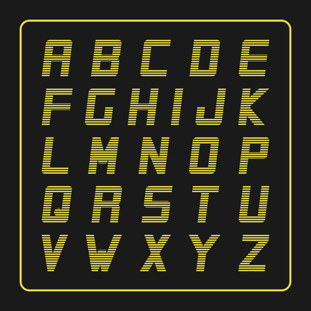 Vector modern striped font. Trendy english alphabet. Yellow linear latin lettersのイラスト素材