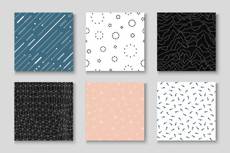 Set of seamless creative patterns - minimalistic design. Vector trendy backgrounds. Could be used...