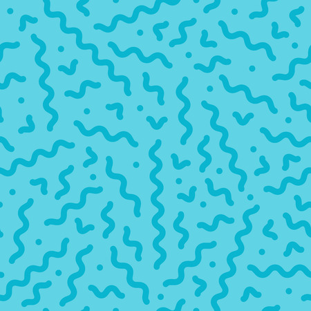Colorful seamless trendy pattern - memphis style, fashion 80 - 90s. Bright background with dots and curved sticks.のイラスト素材