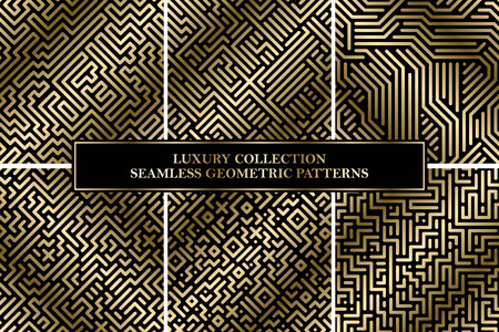 Collection of seamless geometric luxury patterns. Gold gradient design - creative striped vector backgrounds.のイラスト素材