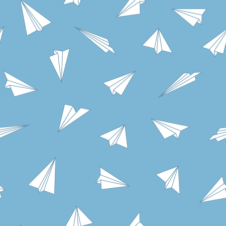 Vector seamless origami pattern with drawing paper planes. Decorative blue backgroundのイラスト素材