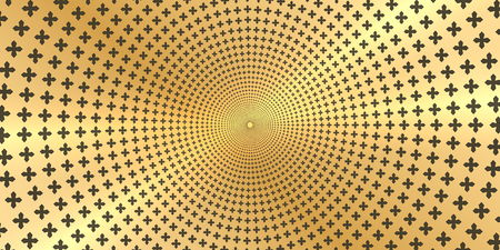 Vector golden shiny metallic background - round cross texture. Geometric luxury bright design.のイラスト素材
