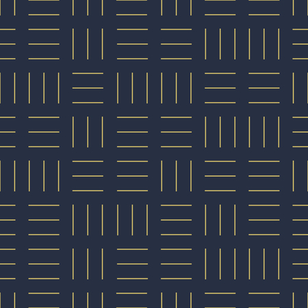 Vector geometric seamless dash pattern - goldish striped rich texture. Stylish blue background - trendy minimalistic luxury design.のイラスト素材