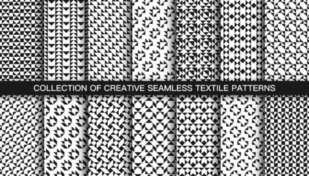 Collection of vector decorative seamless geometric patterns. Textile striped black and white textures. Abstract monochrome fabric backgroundsのイラスト素材