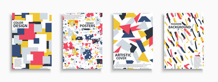 Collection of colorful contemporary covers, templates, posters, placards, brochures, banners, flyers and etc. Artistic fashion backgrounds. Abstract trendy design.のイラスト素材