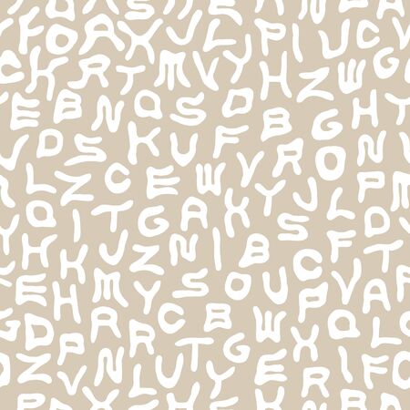Vector seamless funky alphabet pattern with distorted latin letters. Beige repeatable unusual background. Can be used like wrapping paper, textile cover, wallpaper or for your other design and ideasのイラスト素材