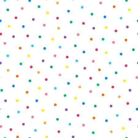 Polka dot simple seamless fesitve pattern. Repeatable white minimalistic background. Funky vibrant print with haotic pointsのイラスト素材