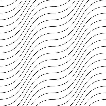 Vector decorative seamless outline pattern. Striped endless wave texture. White repeatable minimalistic background with black wavy linesのイラスト素材