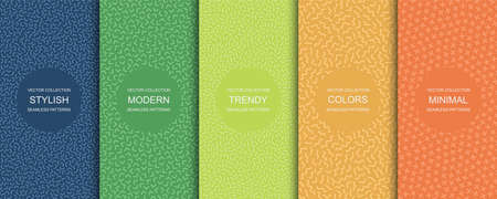 Collection of trendy seamless bright vector patterns - minimal design. Colorful vibrant backgrounds - retro fashion style 80-90sのイラスト素材