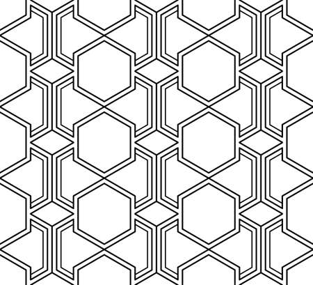 Vector seamless geometric ornamental pattern. Simple decorative monochrome repeatable background. Technology black and white designのイラスト素材