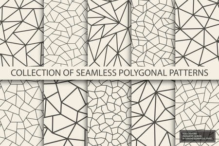 Collection of polygonal geometric patterns. Monochrome repeatable abstract backgrounds. Mosaic trendy prints. You can find seamless design in swatches panelのイラスト素材