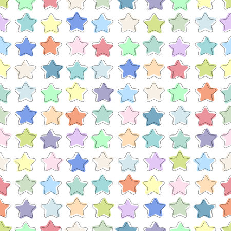 Color seamless geometric star pattern - pastel design. Bright fashion background, vibrant repeatable textureのイラスト素材