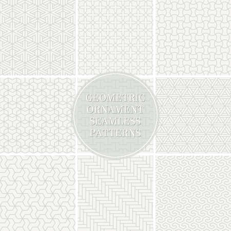 Collection of seamless ornamental geometric patterns. Trendy vector oriental elegant backgrounds. Creative linear delicate texturesのイラスト素材