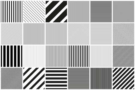 Collection of vector seamless striped patterns. Vertical, horizontal and diagonal lines endless textures. Geometric repeatable backgrounds. Black and white unusual printsのイラスト素材