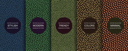 Collection of trendy seamless bright vector patterns - creative retro design. Colorful vibrant backgrounds - fashion style 80-90sのイラスト素材