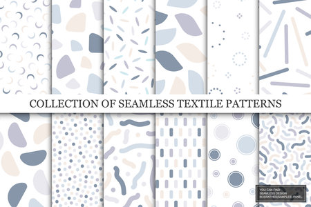 Collection of vector seamless colorful patterns. Trendy delicate textile design. Simple unusual prints. You can find repeatable backgrounds in swatches panelのイラスト素材