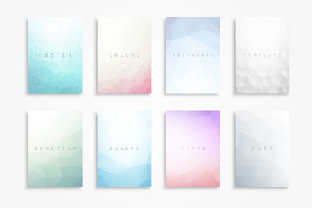 Collection of vector bright colorful abstract polygonal templates, posters, placards, brochures, banners, flyers, backgrounds and etc. Contemporary gradient covers - geometric vibrant designのイラスト素材