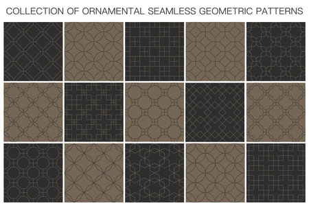Collection of seamless ornamental antique vector patterns. Geometric oriental design. Repeatable luxury backgrounds. Tile brown texturesのイラスト素材