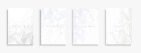 Collection of light colorful abstract polygonal templates, posters, placards, brochures, banners, flyers, backgrounds and etc. Bright gradient geometric relief covers with 3d shapesのイラスト素材