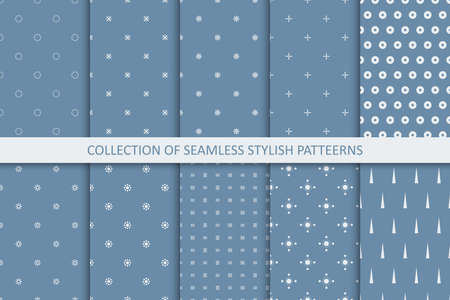 Collection of simple seamless stylish patterns. Minimalistic endless blue backgrounds. Elegant trendy designのイラスト素材