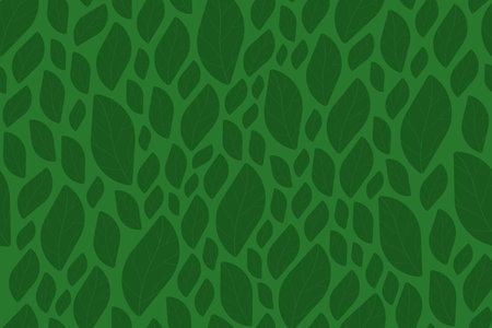 Green seamless leaves background - mosaic design. Hand drawn decorative floral texture. Endless eco...