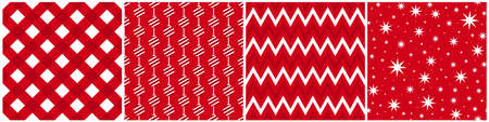 Collection of bright christmas seamless patterns. Vector holiday red backgrounds. Trendy repeatable celebration printsのイラスト素材