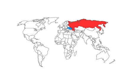 Contour vector detail world map. Isoted Ukraine and russia confrontation. Concept of country resitanceのイラスト素材